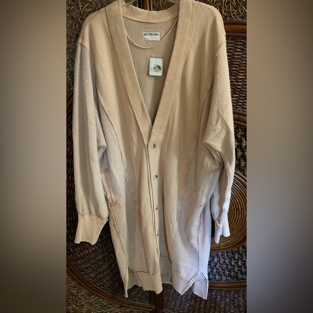 NWT Free People S We The Free Dreamy Blue Cardigan in Cuban Sand Tan New $148 - Picture 7 of 8